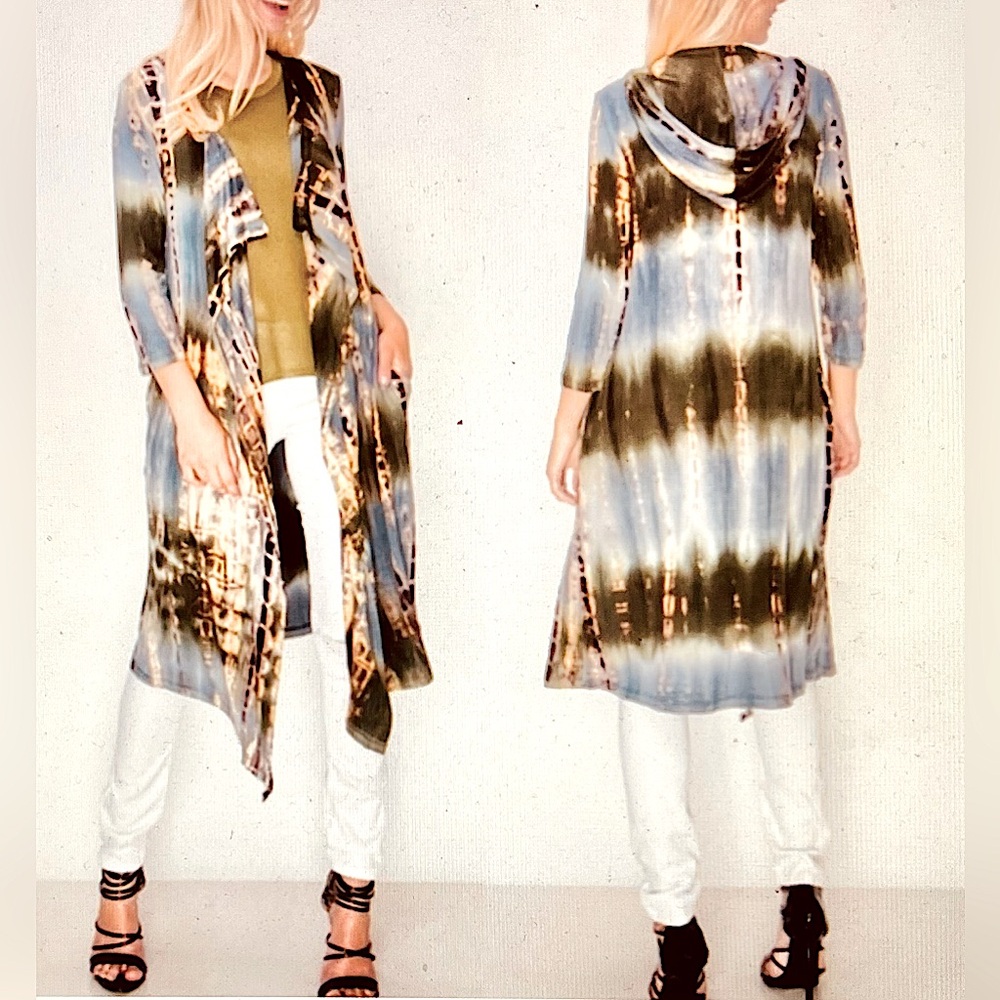 COIN 1804 Tie Dye Open Front Hoodie Duster